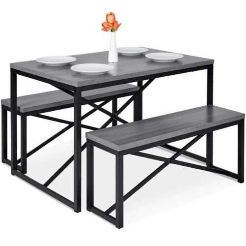 3-Piece Bench Style Dining Furniture Set w/ 2 Benches, Table - 45.5in - Lot 236