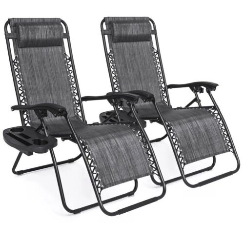 Set of 2 Adjustable Zero Gravity Patio Chair Recliners w/ Cup Holders - Lot 982