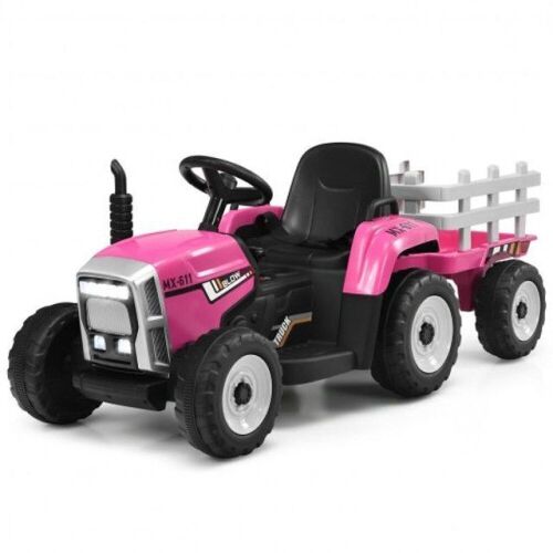 12V Kids Ride On Tractor With Trailer Ground Loader-Pink  - Lot 44