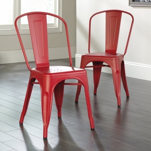 4 Distressed Industrial Metal Dining Side Chairs Red - Lot 939