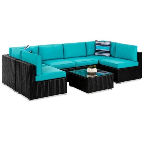 7-Piece Modular Wicker Sectional Conversation Set w/ 2 Pillows, Cover - Lot 10