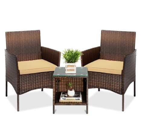 3-Piece Outdoor Patio Wicker Bistro Set w/ Side Storage Table,APPEARS NEW - Lot 150