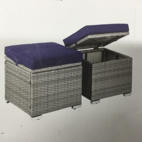 Set of 2 Wicker Ottomans, Multipurpose w/ Removable Cushions, Steel Frame,E COMMERCE RETURN - Lot 151