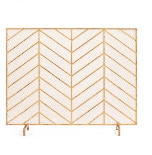 Single Panel Iron Chevron Fireplace Screen w/ Antique Finish - 38x31in,APPEARS NEW - Lot 181