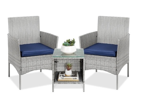 3-Piece Outdoor Patio Wicker Bistro Set w/ Side Storage Table,E COMMERCE RETURN - Lot 182