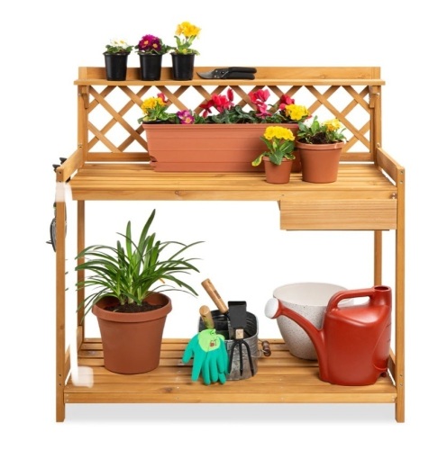 Wooden Garden Potting Bench Workstation w/ Cabinet Drawer, Open Shelf,E-COMMERCE RETURN - Lot 216