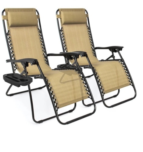Set of 2 Adjustable Zero Gravity Patio Chair Recliners w/ Cup Holders,NEW - Lot 163