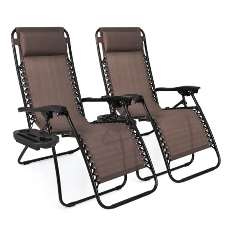 Set of 2 Adjustable Zero Gravity Patio Chair Recliners w/ Cup Holders,NEW - Lot 165