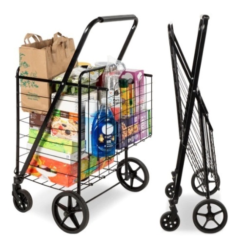Folding Steel Grocery Cart w/ Double Basket, Swivel Wheels, 220lb Cap,APPEARS NEW - Lot 168
