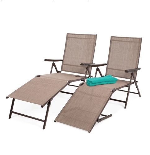 Set of 2 Outdoor Patio Chaise Recliner Lounge Chairs w/ Rust-Resistant Frame - Lot 166