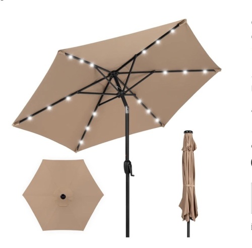 Outdoor Solar Patio Umbrella w/ Push Button Tilt, Crank Lift - 7.5ft,APPEARS NEW - Lot 193