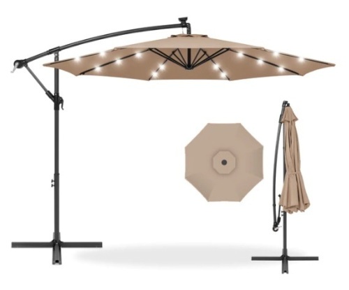 Solar LED Offset Hanging Patio Umbrella w/ Crank Tilt Adjustment - 10ft,APPEARS NEW - Lot 154