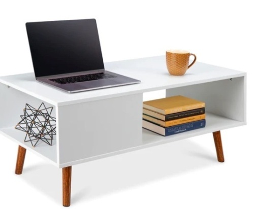 Wooden Mid-Century Modern Coffee Accent Table w/ Open Storage Shelf,APPEARS NEW - Lot 124