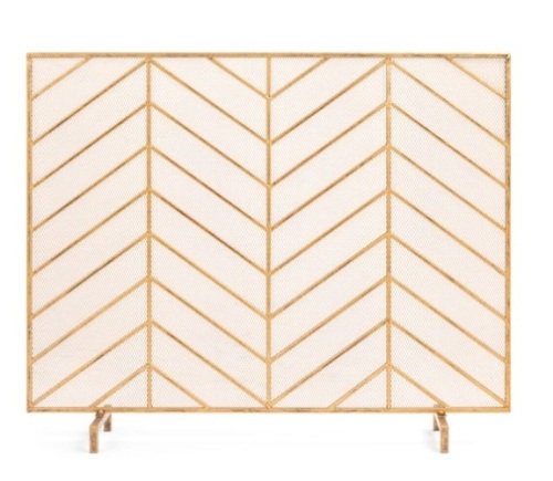 Single Panel Iron Chevron Fireplace Screen w/ Antique Finish - 38x31in,APPEARS NEW - Lot 127