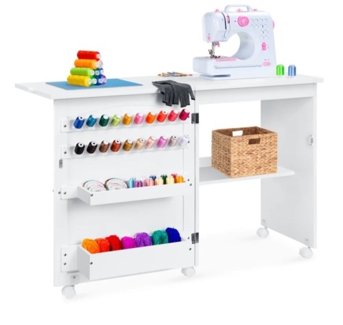 Folding Sewing Table Multipurpose Craft Station & Side Table w/ Wheels,APPEARSNEW - Lot 209