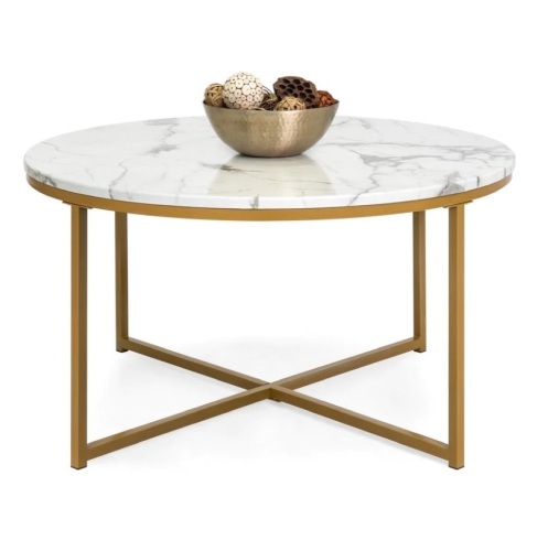 Round Coffee Table w/ Faux Marble Top, Metal Frame - 36in,APPEARS NEW - Lot 238