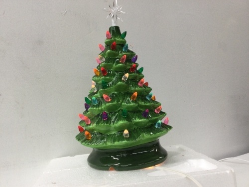 15in Pre-Lit Hand-Painted Ceramic Tabletop Christmas Tree w/ 64 Lights,Appears New - Lot 200