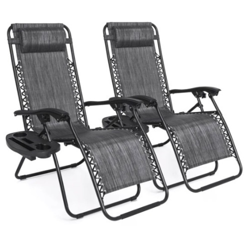 Set of 2 Adjustable Zero Gravity Patio Chair Recliners w/ Cup Holders, Appears New - Lot 107