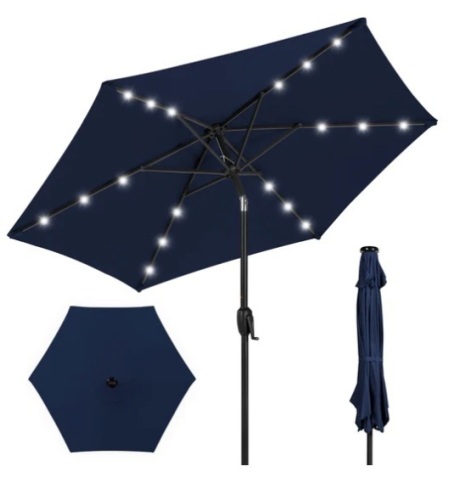 Outdoor Solar Patio Umbrella w/ Push Button Tilt, Crank Lift - 7.5ft, Appears New - Lot 114