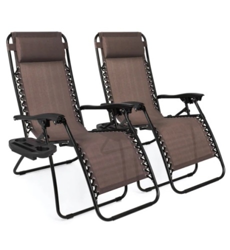 Set of 2 Adjustable Zero Gravity Patio Chair Recliners w/ Cup Holders, Appears New - Lot 120