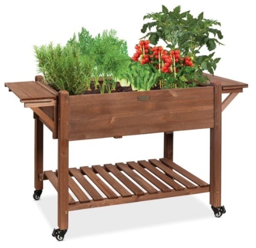Pre-Stained Mobile Raised Garden Bed Elevated Wood Planter Stand 57x20x33in, Appears New - Lot 123