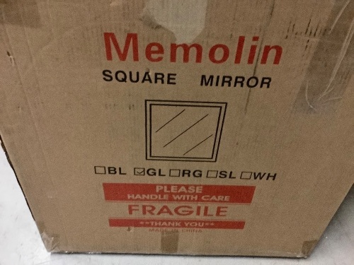 Large Square Mirror with Gold Trim, Appears New - Lot 130