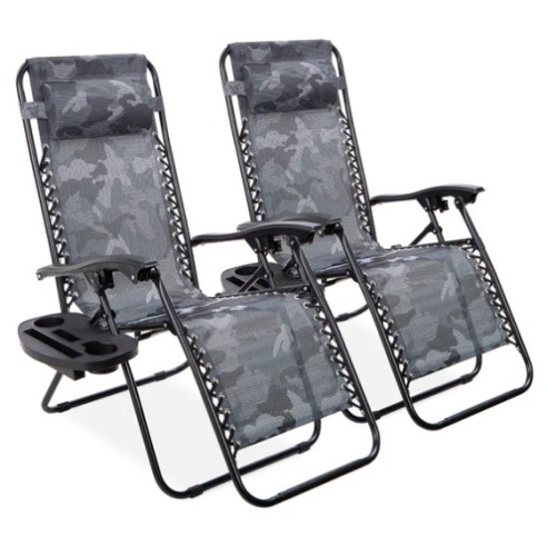 Set of 2 Adjustable Zero Gravity Patio Chair Recliners w/ Cup Holders, Appears New - Lot 131