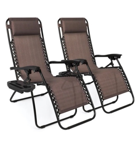 Set of 2 Adjustable Zero Gravity Patio Chair Recliners w/ Cup Holders, Appears New - Lot 132