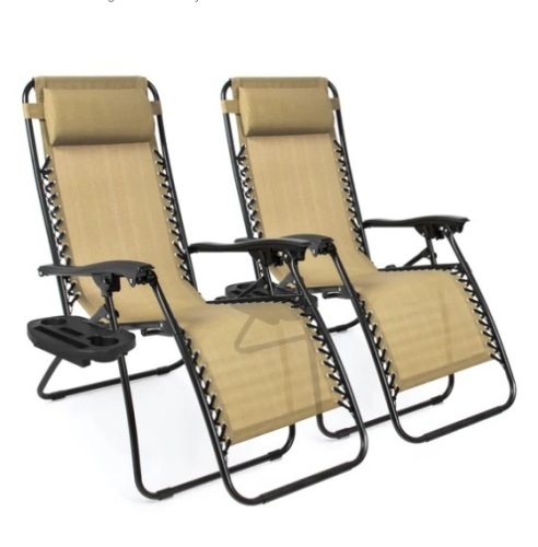 Set of 2 Adjustable Zero Gravity Patio Chair Recliners w/ Cup Holders, Appears New - Lot 134