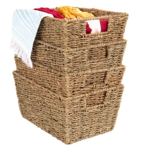 Set of 4 Seagrass Storage Tote Baskets, Laundry Organizer w/ Insert Handles, Appears New - Lot 135