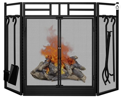 Large Flat Guard Fire Screens with Tools, Appears New - Lot 147
