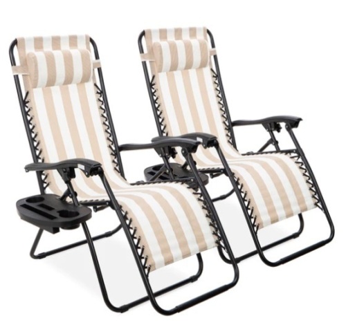 Set of 2 Adjustable Zero Gravity Patio Chair Recliners w/ Cup Holders, Appears New - Lot 148