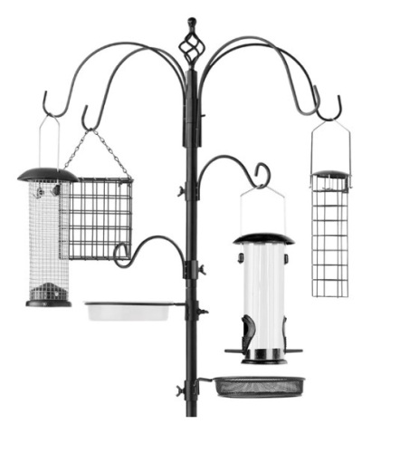 Bird Feeding Station, 6-Hook Steel Multi-Feeder Stand w/ 4 Feeders - 89in, Appears New - Lot 152