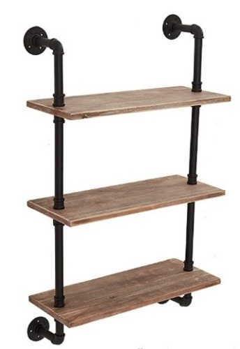 24in Industrial Pipe Shelving Pipe Floating Wood Shelves, Appears New - Lot 157