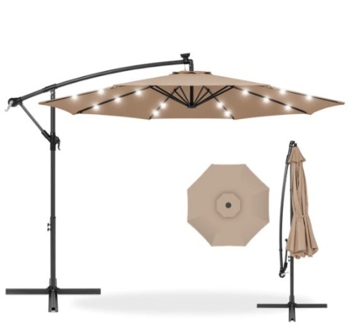 Solar LED Offset Hanging Patio Umbrella w/ Crank Tilt Adjustment - 10ft, Appears New - Lot 159