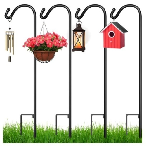 Set of 4 Shepherd Hooks Outdoor Garden Hooks w/ 2-Prong Base - 65in, Appears New - Lot 192