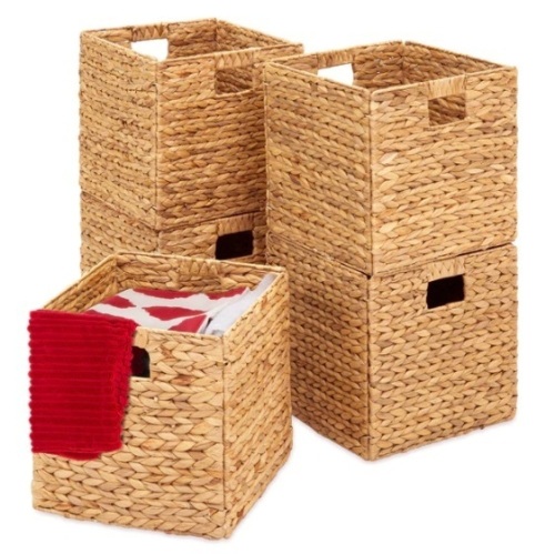 Set of 5 Collapsible Hyacinth Storage Baskets w/ Inserts - 12x12in, Appears New - Lot 198