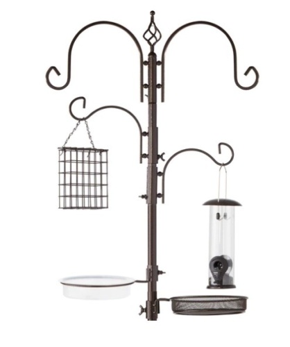 4-Hook Bird Feeding Station, Steel Feeder Stand w/ 2 Bird Feeders - 91in, Appears New - Lot 215