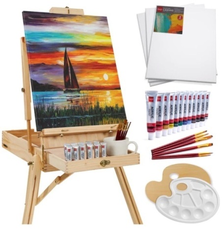 Portable Wooden French Easel w/ 32pc Beginners Kit, Appears New - Lot 220