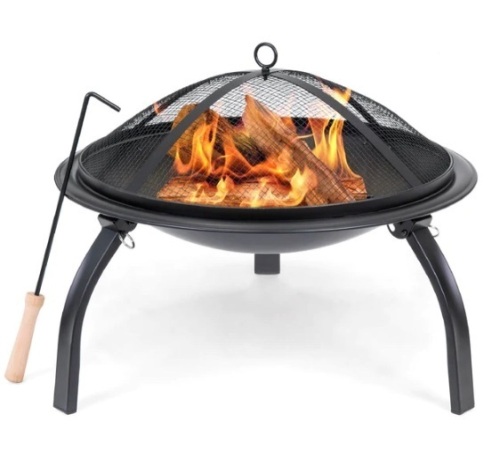 22in Fire Pit Bowl w/ Mesh Cover, Poker, Appears New - Lot 227