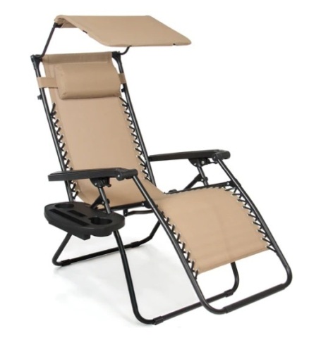 Folding Zero Gravity Recliner Patio Lounge Chair w/ Canopy, Side Tray, Appears New - Lot 270