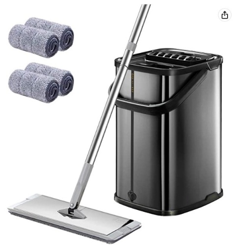 Black Squeeze Flat Floor Mop and Bucket Set, Appears New - Lot 278