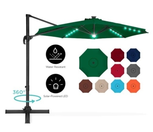 360-Degree LED Cantilever Offset Patio Umbrella w/ Tilt - 10ft, Appears New - Lot 319