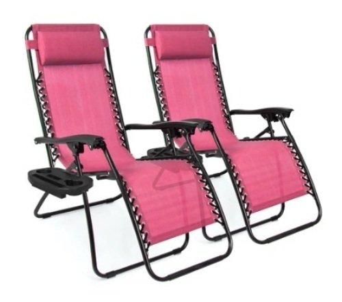 Set of 2 Zero Gravity Patio Chair Recliners, Pink - Lot 62