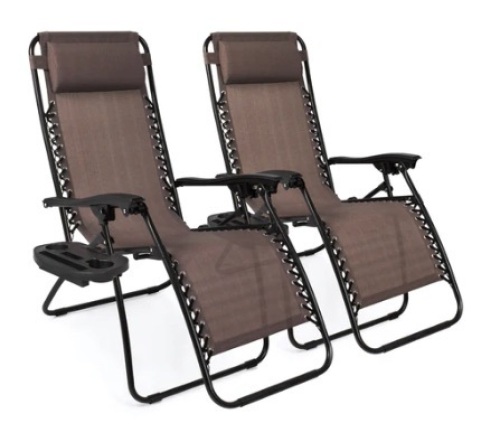 Set of 2 Zero Gravity Patio Chair Recliners, Brown - Lot 63