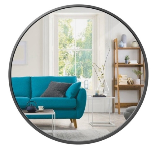 Framed Round Bathroom Vanity Wall Mirror w/ Anti-Blast Film - 36in, Matte Black - Lot 83
