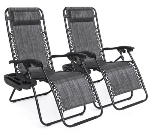 Set of 2 Adjustable Zero Gravity Patio Chair Recliners w/ Cup Holders, Gray - Lot 88