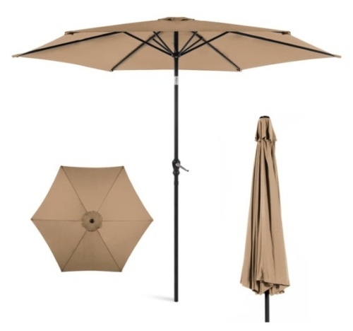 Outdoor Steel Market Patio Umbrella Decoration w/ Tilt, Crank Lift - 10ft, Tan  - Lot 89
