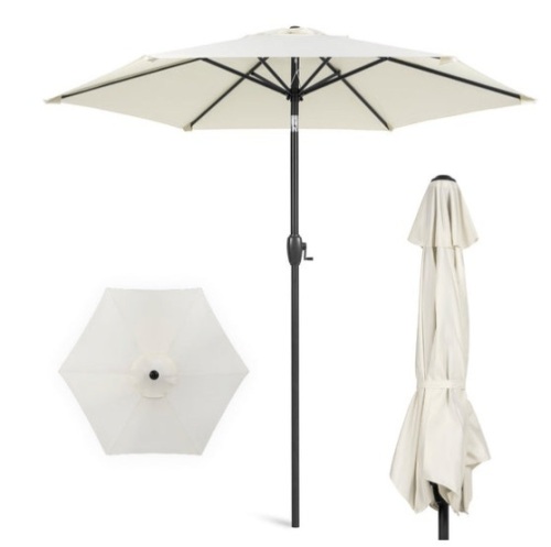 Outdoor Market Patio Umbrella w/ Push Button Tilt, Crank Lift - 7.5ft, Cream - Lot 90
