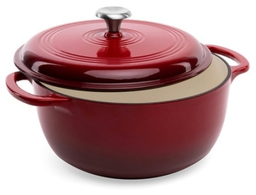 6qt Non-Stick Enamel Cast-Iron Dutch Oven Kitchen Cookware w/ Side Handles, Deep Red - Lot 117